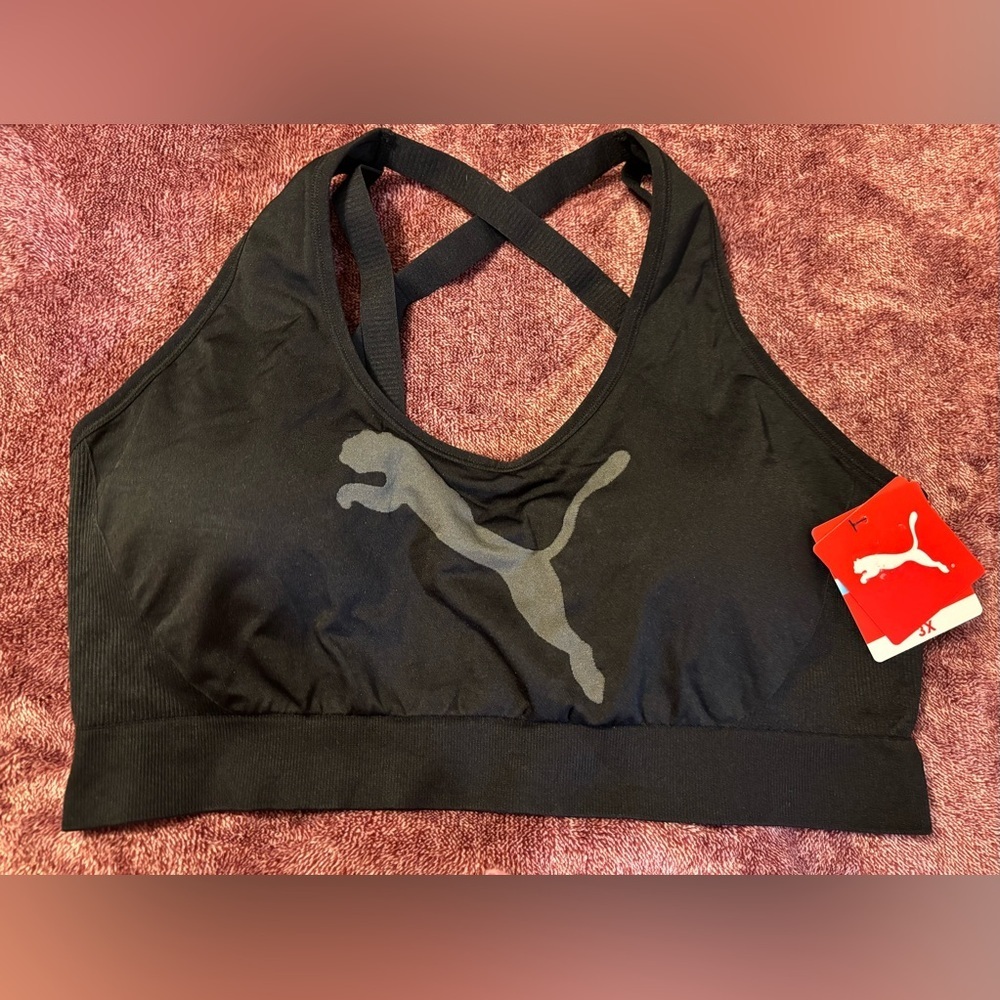 Puma Black Sports Bra with Gray Logo